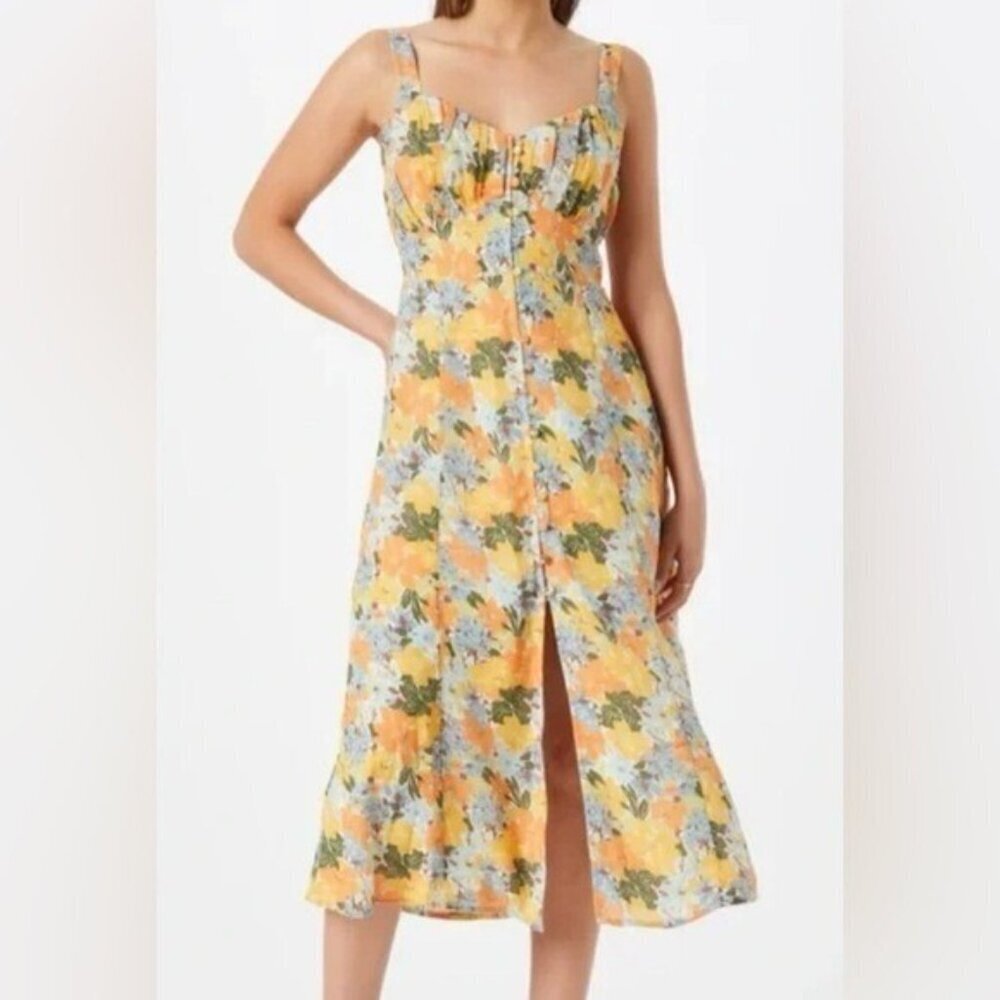NWOT Abercrombie & Fitch Yellow Floral Slim Midi Dress Adjustable Straps - Picture 5 of 16